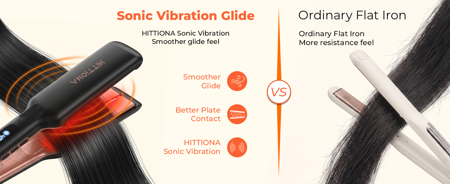 HITTIONA sonic vibration flat iron showing smoother glide feel