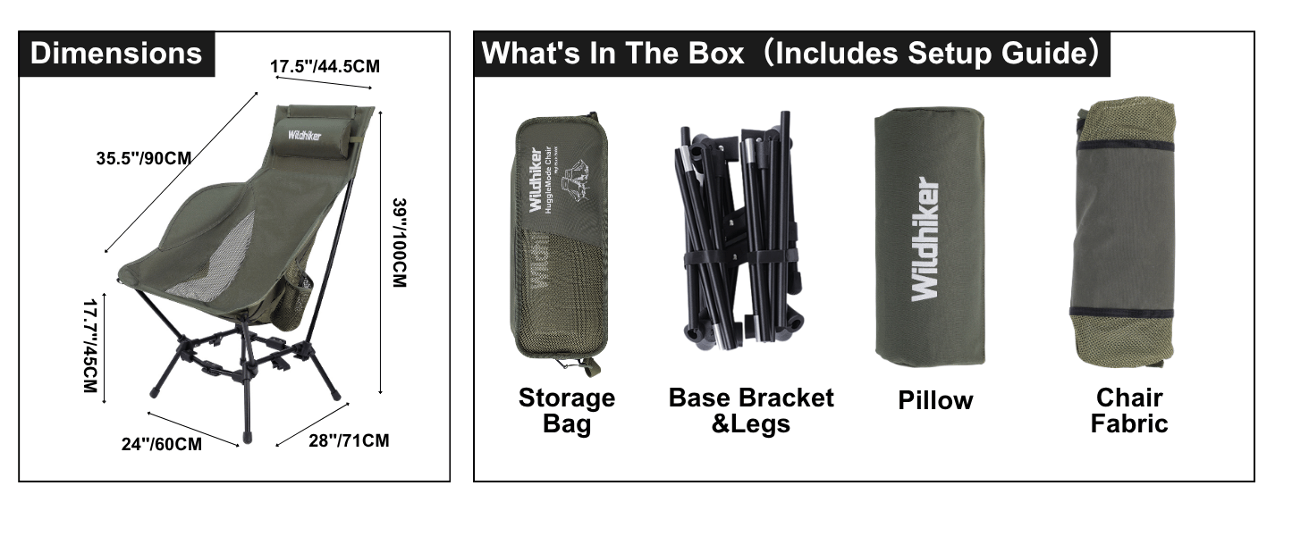 Wildhiker high back camping chairs package list