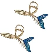 2pcs Blue Fish Tail Metal Hair Claw Clips, Large Hair Claw Nonslip Hair Barrettes Non-Slip No Bro...