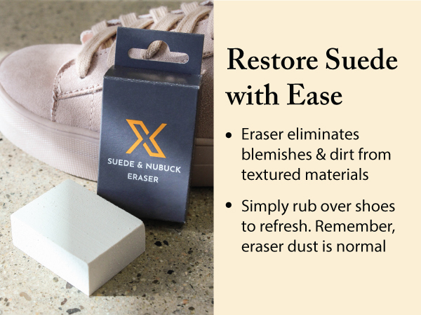 Suede and nubuck eraser cares for delicate materials to remove stains and dirt