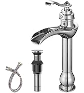 BWE Chrome Vessel Sink Faucet Waterfall with Pop Up Drain Assembly and Supply Hose Single-Handle ...