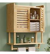 AmazerBath Bathroom Wall Cabinets, Large Bamboo Medicine Cabinets with Towel Bar, Hanging Over To...