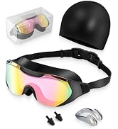 Hurdilen Swim Goggles with Nose Clip, Ear Plugs & Swim Cap, Anti-Fog UV Protection Lens, Leakproo...