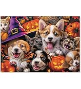 Motiloo 500 Piece Halloween Pet Jigsaw Puzzle Set for Adults - Cute Dogs and Cats Gathered for Ca...