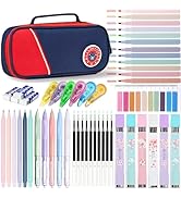 46 Pcs Large Capacity Pencil Pouch with Aesthetic School Supplies, 12 Pastel Highlighters, 5 Blac...