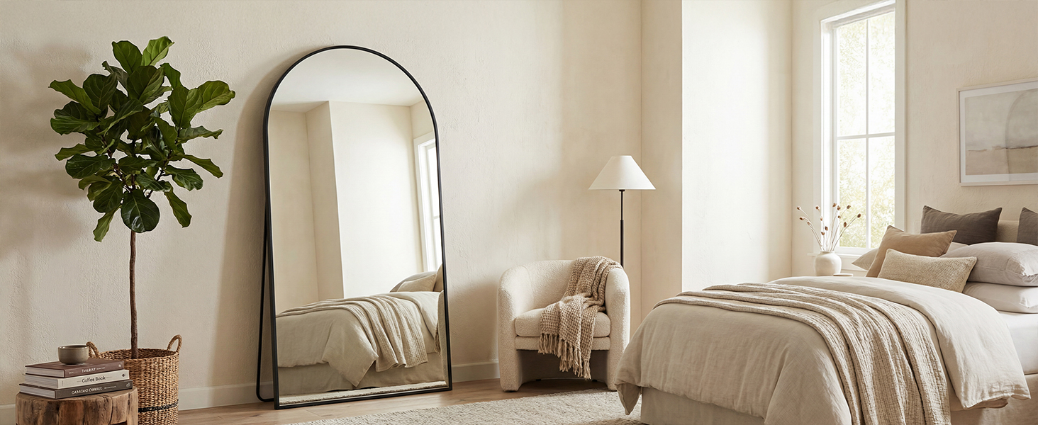 Arched Full Length Standing Leaning Mirror Body Aluminum Alloy Thin Frame Suitable Bedroom Cloakroom