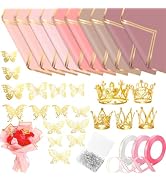 218 Pcs Flower Bouquet Wrapping Paper Kits, 50 Sheets Pink Series Waterproof Floral Wrapping Pape...