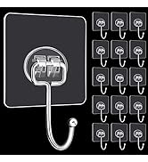 DKHDBD Large Adhesive Hooks, 16-Pack Hold 44lb(Max) Heavy Duty Sticky Hooks, Waterproof Transpare...