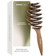 RHOS Boar Bristle Vented Paddle Brush for Blow Drying | Curved Detangling Hair Brush for Women, B...