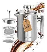 LRYYBTI French Press Coffee Maker, Stainless Steel Coffee Press with scale lines (Silver, 17 OZ)