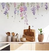 Runtoo Flower Wall Decals Purple Hanging Vines Floral Wall Stickers for Girls Bedroom Nursery Liv...