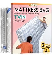 2PC Plastic Mattress Bag for Moving Storage, Waterproof Mattress Cover, Mattress Protector for Mo...