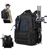 oinitiry Fishing Tackle Backpack with 2 Rod Holders, Multi-pocket Tactical Backpack with Bottle H...