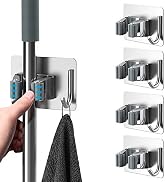 homeasy Mop Broom Holder No Drill, Mop Broom Organizer Wall Mounted Heavy Duty with Hooks Hanger,...