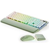 EWEADN V98 Wireless Keyboard and Mouse Combo Dual Wrist Rest, Green | Dual ergonomic wrist rest, ...