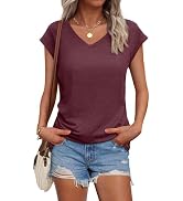 AUTOMET Womens V Neck Cap Sleeve Tshirts Casual Tops Cute T Shirts Summer Clothes Vintage Basics Tee