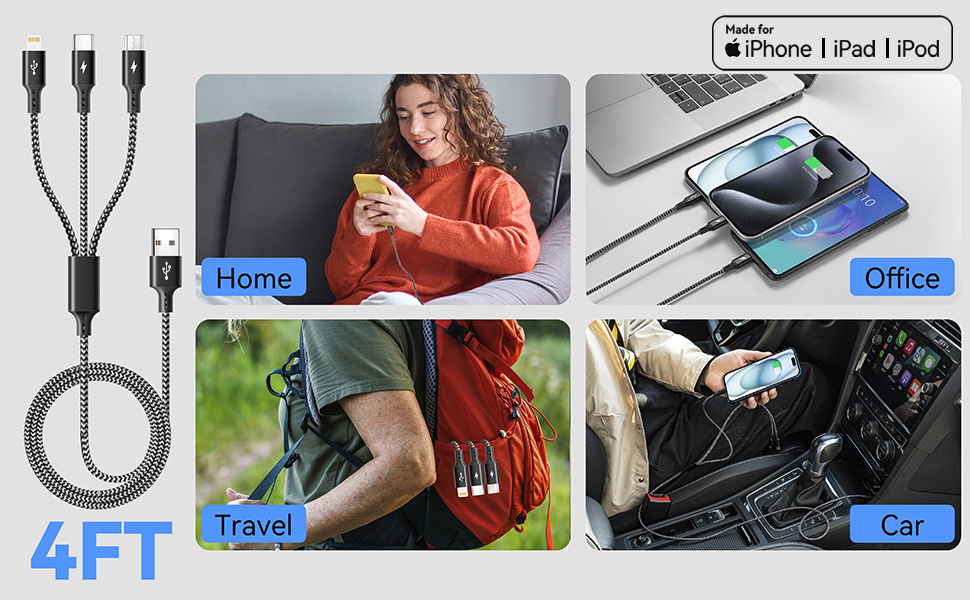 Multi charger for traveling usb cable data transfer cable 3 in 1 usbc charging cable usb c charger