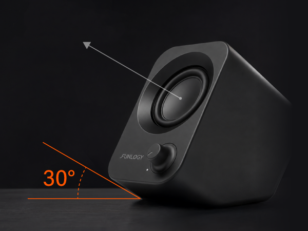 FUNLOGY Speaker Plus with a 30-degree upward-tilted desktop design.