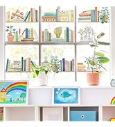 FYSUIMU Boho Bookshelf Window Clings Back to School Potted Plant Window Stickers Double-Sided Gla...