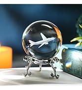 HDCRYSTALGIFTS 60mm 3D Lase Engraved Airplane Crystal Ball with Stand Glass Sphere Plane Paperwei...