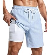CoozySphere Mens 7 Inch Swim Trunks with Compression Liner and Zipped Pocket Quick Dry Board Shor...