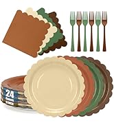 CENLBJ Woodland Paper Plates and Napkins,Serves 24 Brown Sage Green Forest Animal Theme Neutral 9...