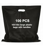 Maitys 100 Pcs 16"x18" Black Plastic Bags with Handles Large Merchandise Shopping Bags for Small ...