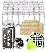 SWOMMOLY 48 Glass Spice Jars with 703 Spice Labels, Chalk Marker and Funnel Complete Set. 48 Squa...