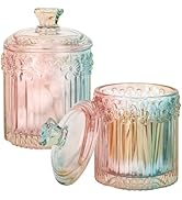 rejomiik 2 Pack Qtip Holder Glass Apothecary Jars with Lids Set Bathroom Canisters Dispenser Orga...