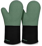 Extra Long Silicone Oven Mitts, sungwoo Durable Heat Resistant Oven Gloves with Quilted Liner Non...