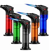 5 Pack Jet Flame Torch Lighter, Refillable Butane Lighter with Safety Lock | Stable Base Design, ...