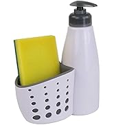 Countertop Soap Pump/Dispenser with Perforated Sponge Holder/Accessory Caddy, White - Sponge Incl...