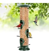 FEED GARDEN Metal Bird Feeder - 6 Port Tube Feeder for Outdoors, Heavy Duty Squirrel Proof with M...