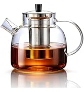 Glass Teapot with infuser 33oz/52oz/61oz/ Hand Crafted Glass Tea Kettle Stovetop Safe Large Teapo...