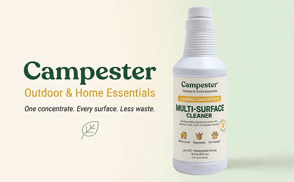 Campester multisurface cleaner with text Outdoor and Home Essentials.