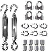 TooTaci 1/8 Turnbuckle Wire Tensioner Kit,Stainless Steel Turnbuckle Kit Heavy Duty,M6 Hook and E...
