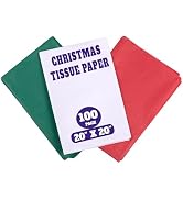 100 Sheets Christmas Tissue Paper 20x20 - Red, White, Green - Bulk Holiday Gift Wrap, Perfect for...