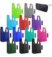 BeeGreen 12Pack Reusable Shopping Bags with Elastic 50LBS Grocery Totes with Zipper Pouch Polyest...