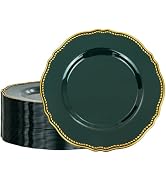 Hioasis 60pcs Green Plastic Plates - Emerald and Gold Disposable Plates, 10.25 inch Plastic Dinne...