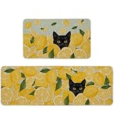 Artoid Mode Lemon Black Cat Summer Kitchen Mats Set of 2, Seasonal Low-Profile Home Decor Kitchen...