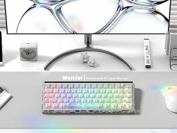 Honeycomb Clear Keycaps, Black Shine Through Keycaps, Jelly Keycap Transparent keyboard Cap