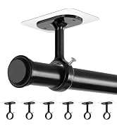 MUAKIOY No Drill Curtain Rod Brackets, (6 Pack) Ceiling Mount Self Adhesive Rod Holder No Screw, ...