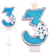 AKURIEEY 3rd Blue Snowflake Birthday Candles Frozen Themed Number 3 Candles for Cake Topper Cupca...