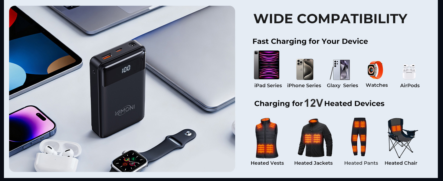 7.4V/5V 20000mAh Heated Vest Battery Pack, Compatible with ORORO and Venustas, Power Bank