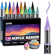 SUNEE Acrylic Paint Markers Brush Tip, 18 Colors Acrylic Markers with Automatic Ink Control Syste...