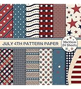 Whaline 24 Sheet 4th of July Pattern Paper Pack Vintage Star Scrapbook Specialty Paper Double-Sid...
