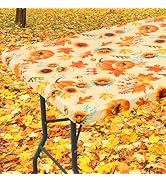 Smiry Sunflower & Pumpkin Picnic Tablecloth, Waterproof Elastic Fitted Table Covers for 6 Foot Ta...
