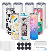 UIRZOTN 8 Pack 20 OZ Sublimation Tumbler Blanks Skinny Straight in Bulk, Stainless Steel Insulate...