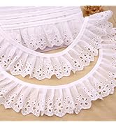 IDONGCAI 2.8 inch Ruffled Eyelet Trim 4 Continuous Yards,White Gathered Embroidery Eyelet Trim,El...