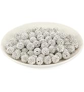 Weebee 100pcs 10mm Rhinestone Beads White Clay Beads Polymer Crystal Beads Clay Pave Disco Ball B...